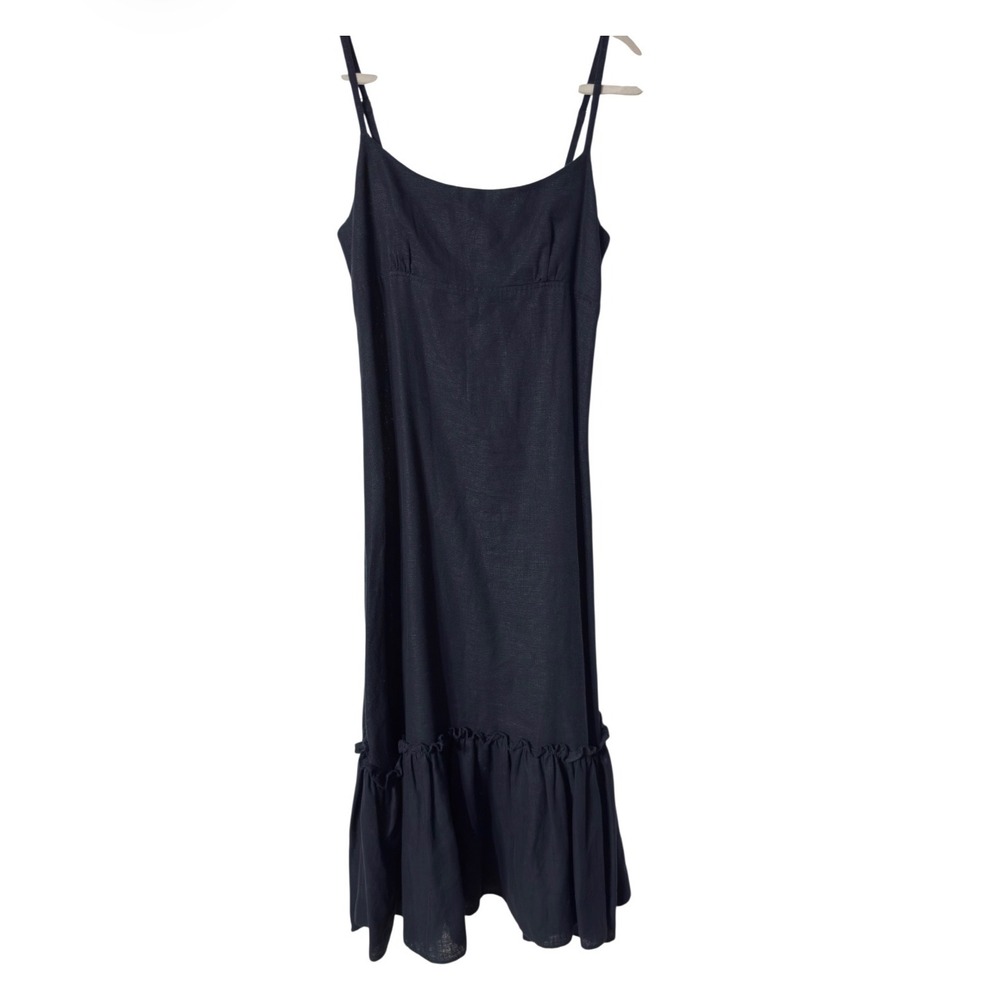 Patagonia‎ Women Hemp Blend Ruffle Hem Midi Dress Navy Blue Size 6